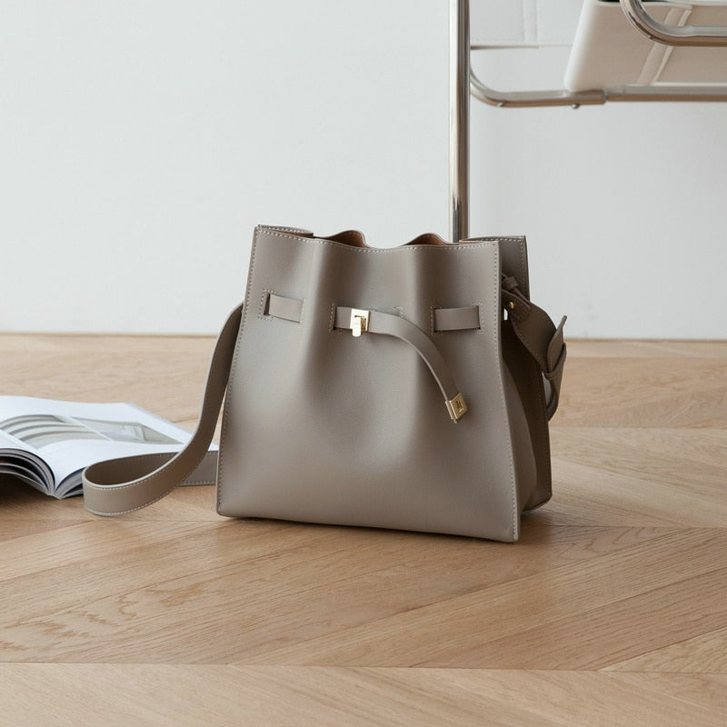 VENOF Women's Leather Shoulder Bag Fashion Fold Dating Bag High-end Cowhide Compound Bucket Bags Women All-match Crossbody Bag