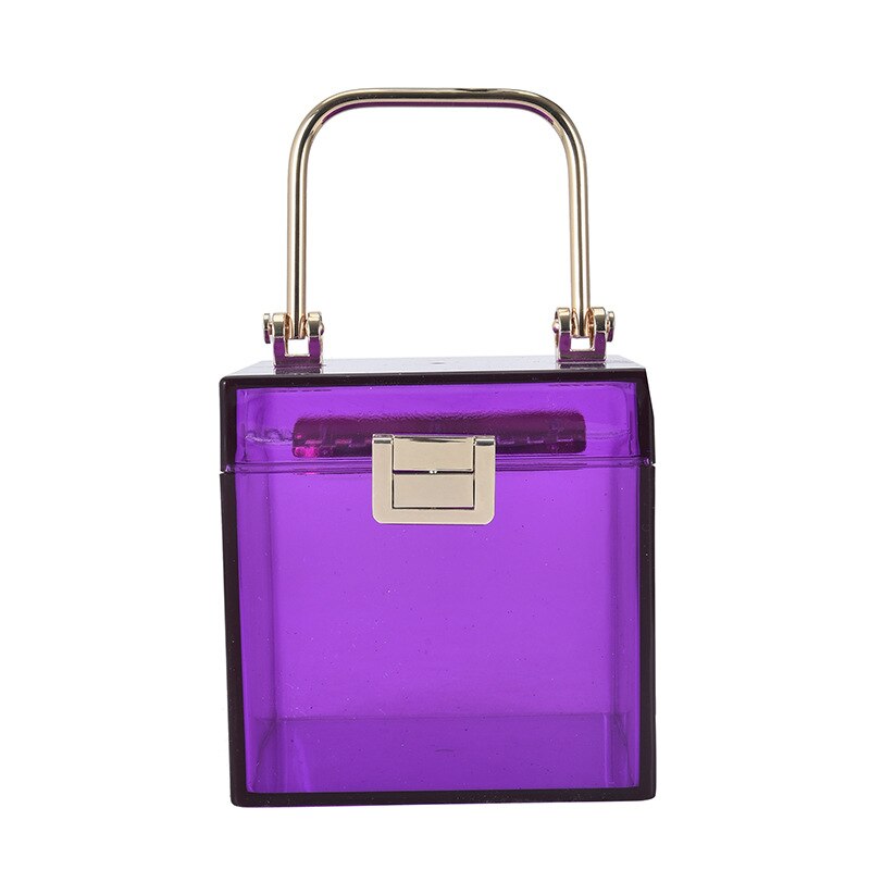 Clear Acrylic Hand Bags For Women Metal Handle Lock Square Box Jelly Handbag Small Make up Bag Summer Ladies Transparent Purses