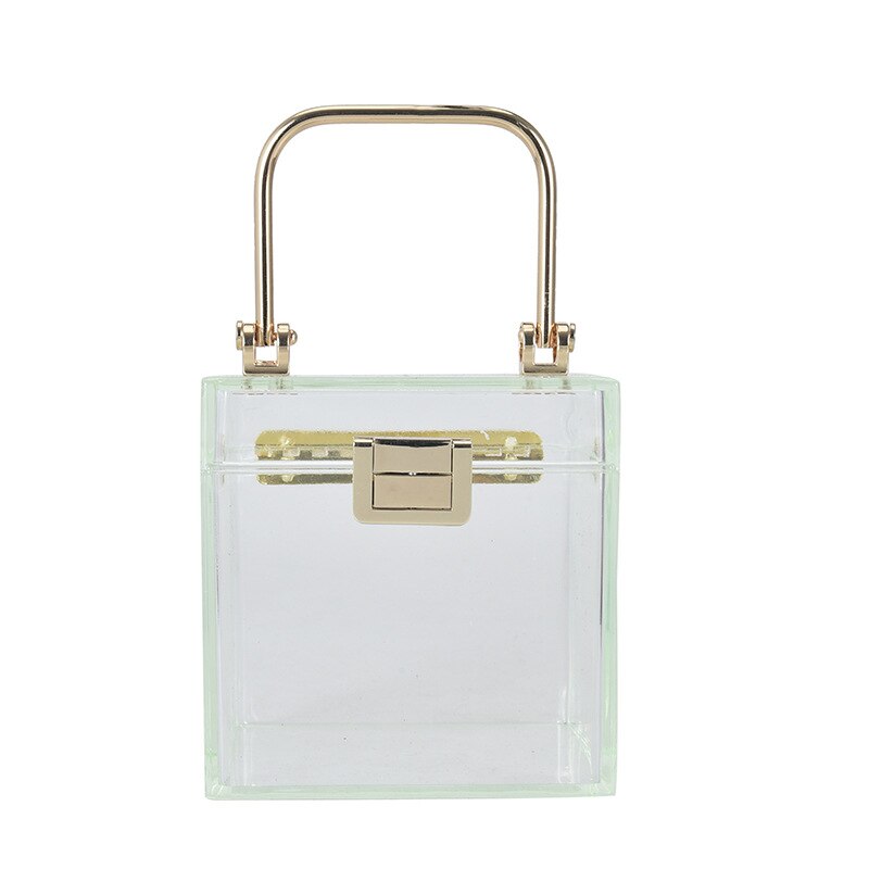 Clear Acrylic Hand Bags For Women Metal Handle Lock Square Box Jelly Handbag Small Make up Bag Summer Ladies Transparent Purses