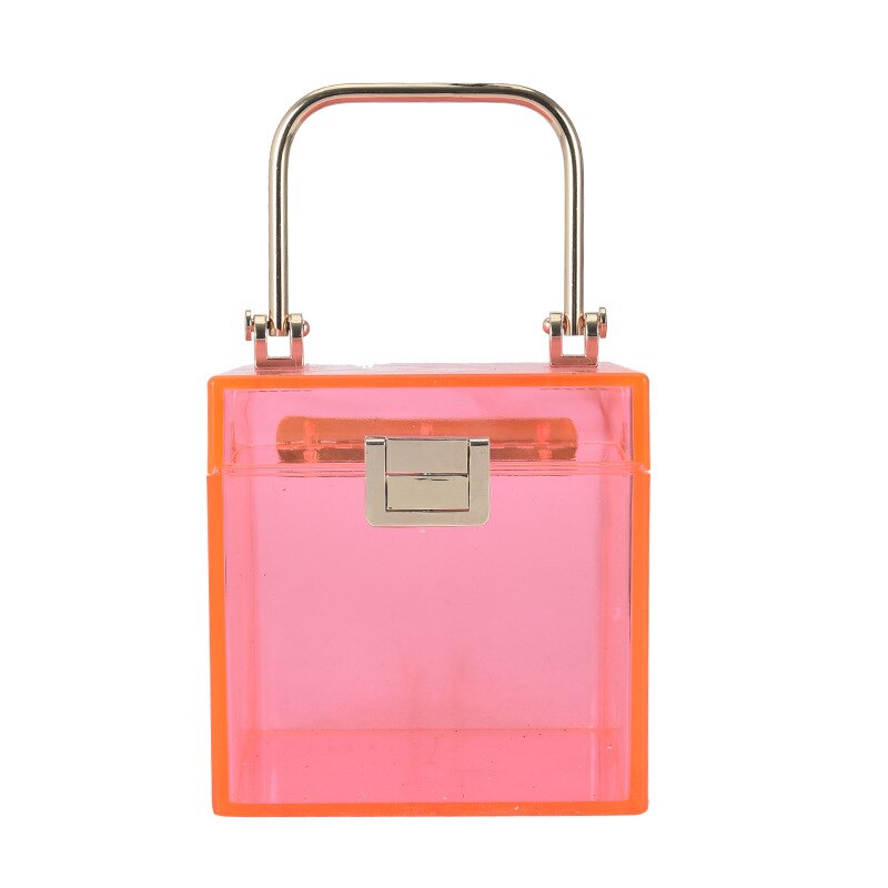 Clear Acrylic Hand Bags For Women Metal Handle Lock Square Box Jelly Handbag Small Make up Bag Summer Ladies Transparent Purses