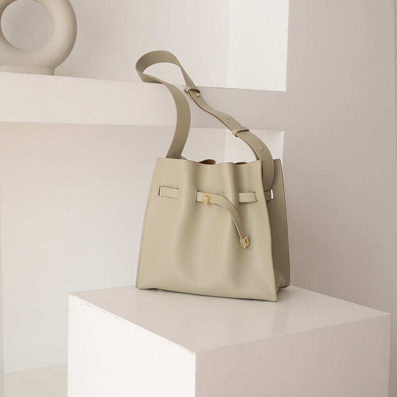 VENOF Women's Leather Shoulder Bag Fashion Fold Dating Bag High-end Cowhide Compound Bucket Bags Women All-match Crossbody Bag