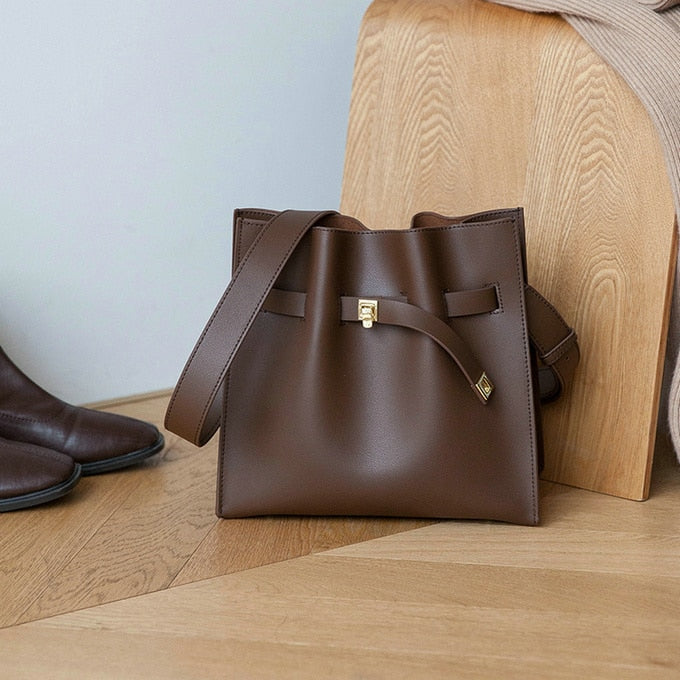 VENOF Women's Leather Shoulder Bag Fashion Fold Dating Bag High-end Cowhide Compound Bucket Bags Women All-match Crossbody Bag