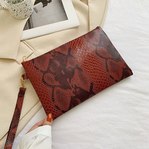 Snakeskin Pattern New Women's Clutch Fashion Zipper Hand Bag For Female Vintage Envelope Pouch Simple Large Capacity Clutchs