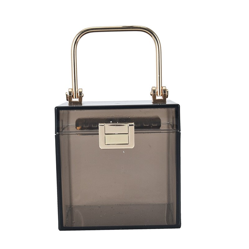 Clear Acrylic Hand Bags For Women Metal Handle Lock Square Box Jelly Handbag Small Make up Bag Summer Ladies Transparent Purses