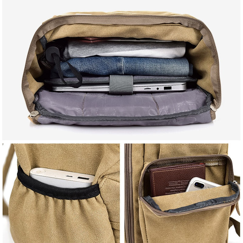 Wellvo Top Quality Canvas Large Capacity Travel Backpacks Men Casual Bag Casual Bucket Bags For Travel Bags XA25ZC