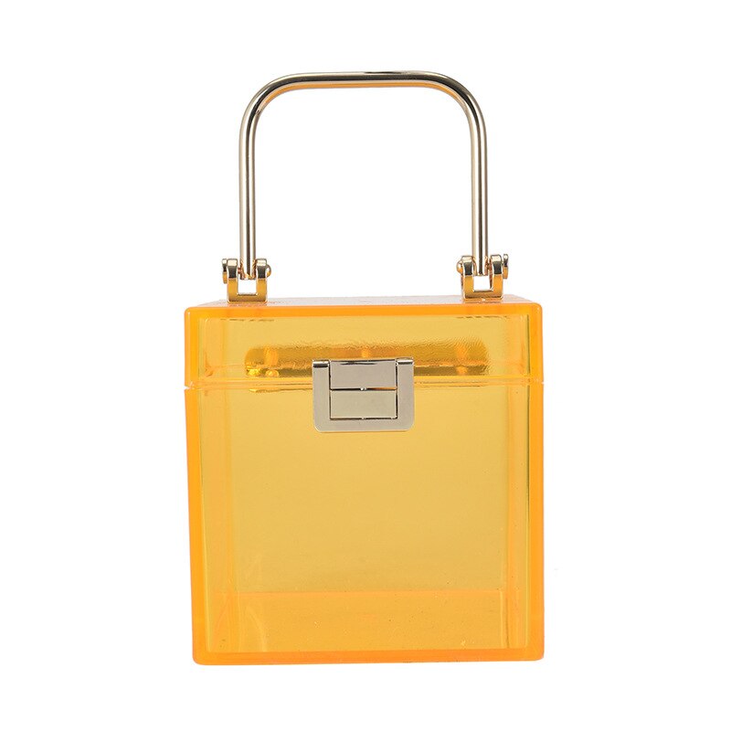 Clear Acrylic Hand Bags For Women Metal Handle Lock Square Box Jelly Handbag Small Make up Bag Summer Ladies Transparent Purses