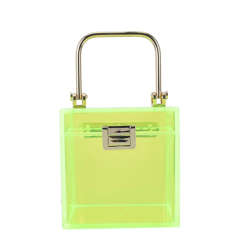 Clear Acrylic Hand Bags For Women Metal Handle Lock Square Box Jelly Handbag Small Make up Bag Summer Ladies Transparent Purses
