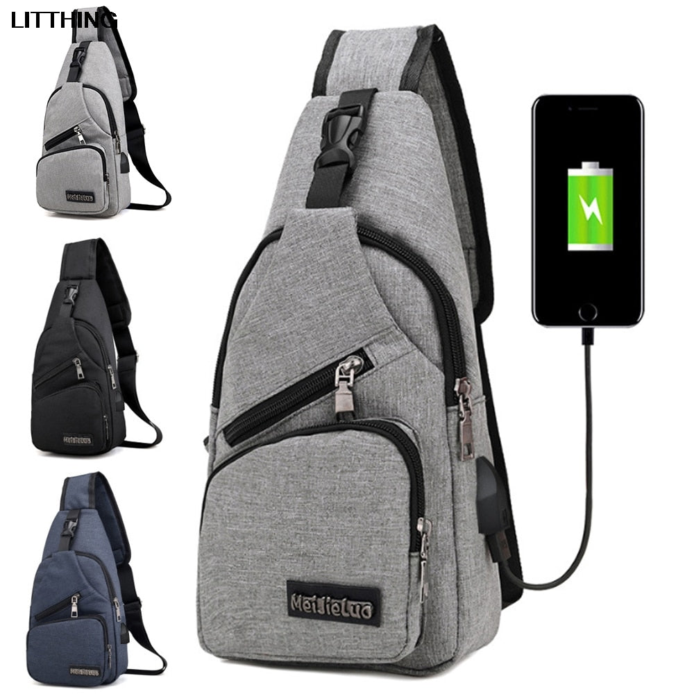 Men's Shoulder Bag w/USB Charging