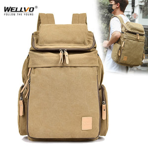 Wellvo Top Quality Canvas Large Capacity Travel Backpacks Men Casual Bag Casual Bucket Bags For Travel Bags XA25ZC