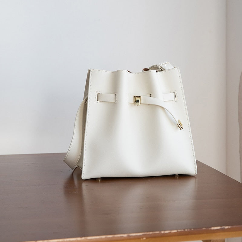 VENOF Women's Leather Shoulder Bag Fashion Fold Dating Bag High-end Cowhide Compound Bucket Bags Women All-match Crossbody Bag