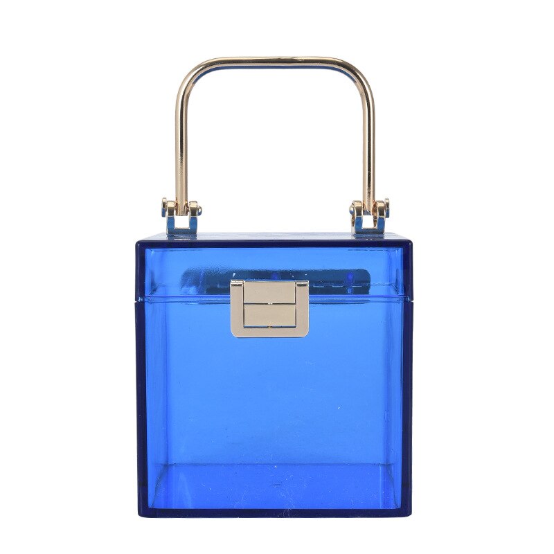 Clear Acrylic Hand Bags For Women Metal Handle Lock Square Box Jelly Handbag Small Make up Bag Summer Ladies Transparent Purses