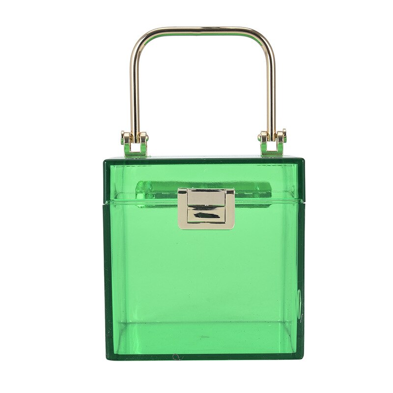 Clear Acrylic Hand Bags For Women Metal Handle Lock Square Box Jelly Handbag Small Make up Bag Summer Ladies Transparent Purses