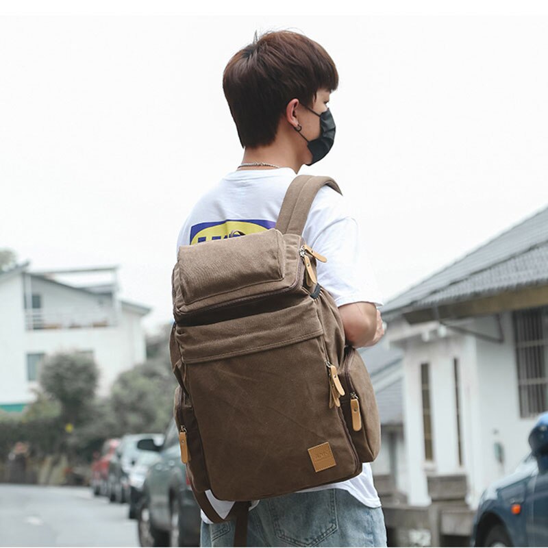 Wellvo Top Quality Canvas Large Capacity Travel Backpacks Men Casual Bag Casual Bucket Bags For Travel Bags XA25ZC