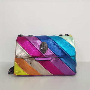 Rainbow Wave Pattern Women Handbag w/ Eagle Head On The Front Flap