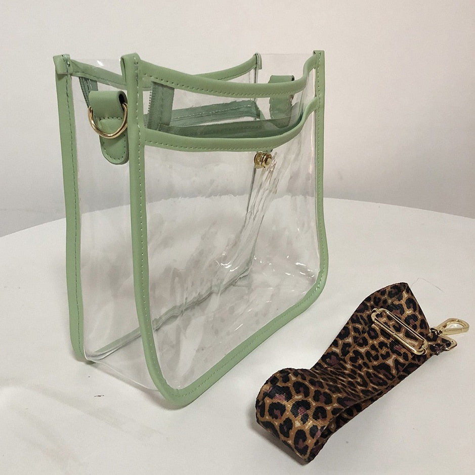 Transparent Crossbody Bag With Leopard Strap - Stadium Approved