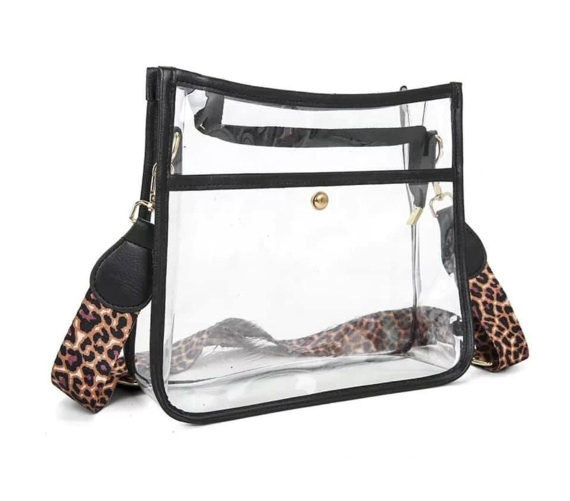 Transparent Crossbody Bag With Leopard Strap - Stadium Approved