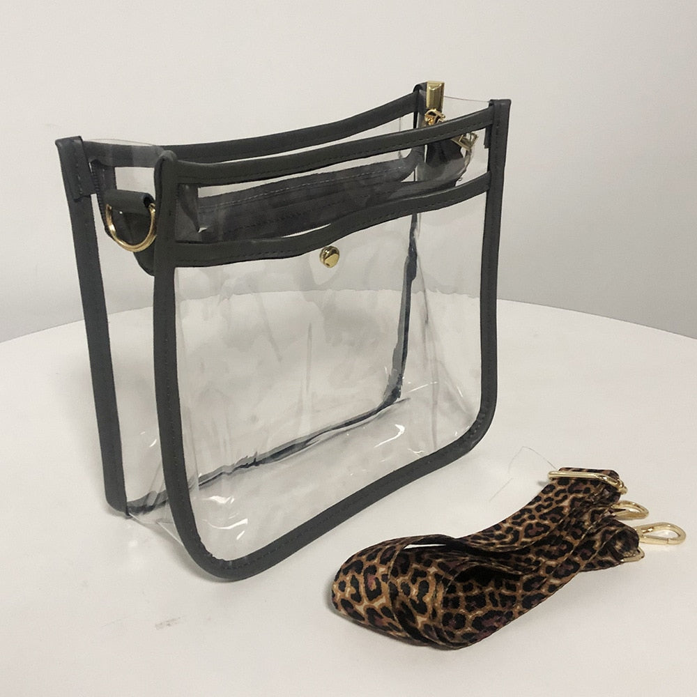 Transparent Crossbody Bag With Leopard Strap - Stadium Approved