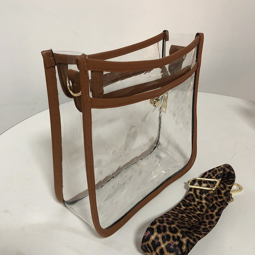 Transparent Crossbody Bag With Leopard Strap - Stadium Approved