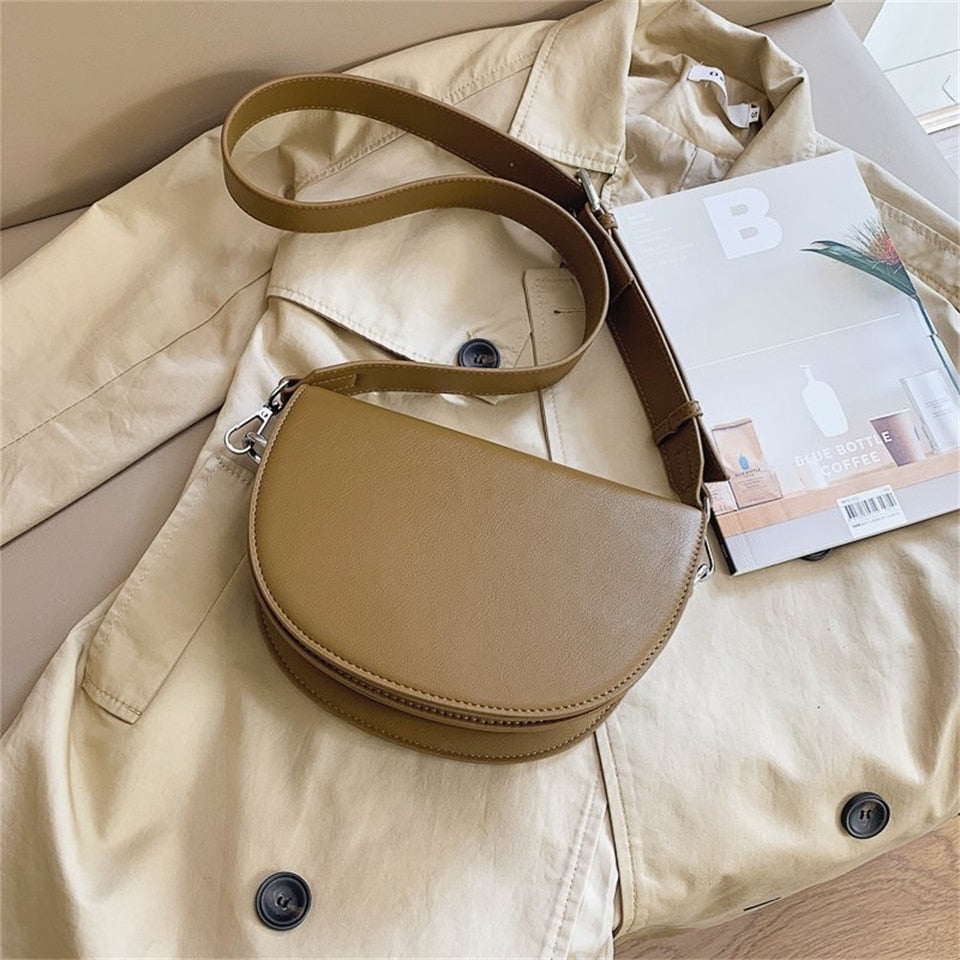 Retro Solid Color Saddle Bag High Quality Leather Shoulder Bags for Women 2023 New Simple Ladies Crossbody Bag Designer Handbags