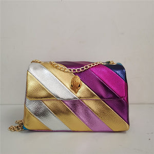 Rainbow Wave Pattern Women Handbag w/ Eagle Head On The Front Flap