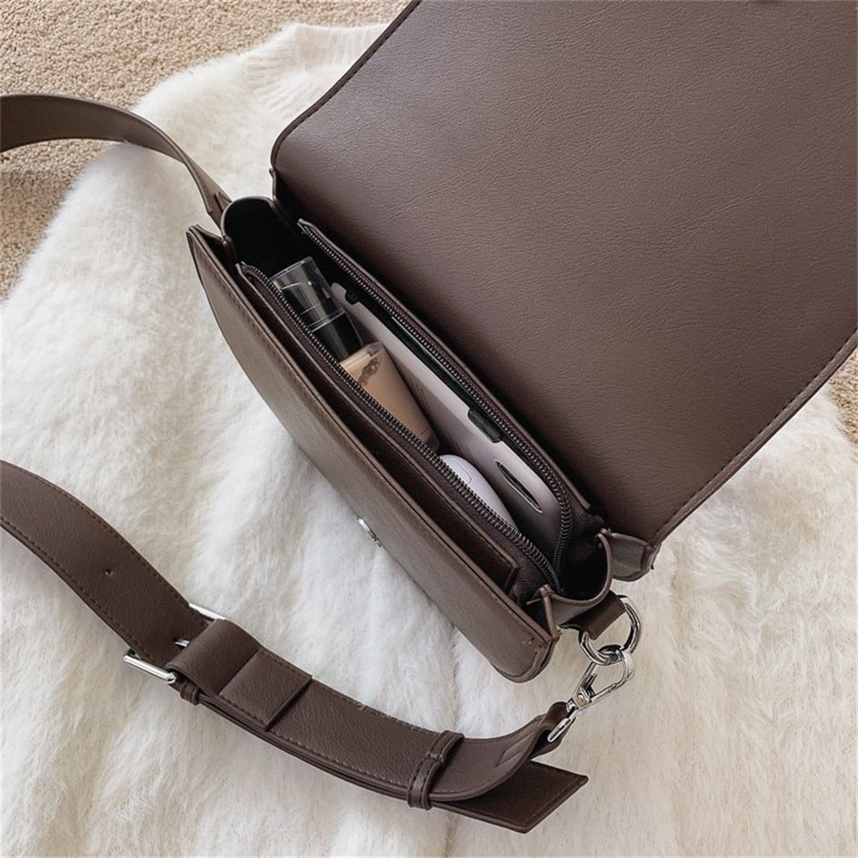 Retro Solid Color Saddle Bag High Quality Leather Shoulder Bags for Women 2023 New Simple Ladies Crossbody Bag Designer Handbags