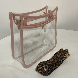 Transparent Crossbody Bag With Leopard Strap - Stadium Approved