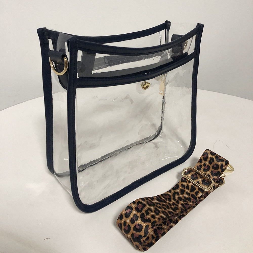 Transparent Crossbody Bag With Leopard Strap - Stadium Approved