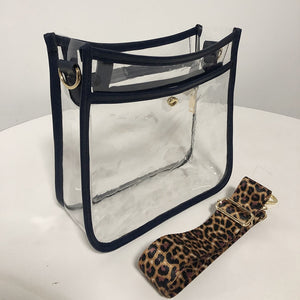 Transparent Crossbody Bag With Leopard Strap - Stadium Approved