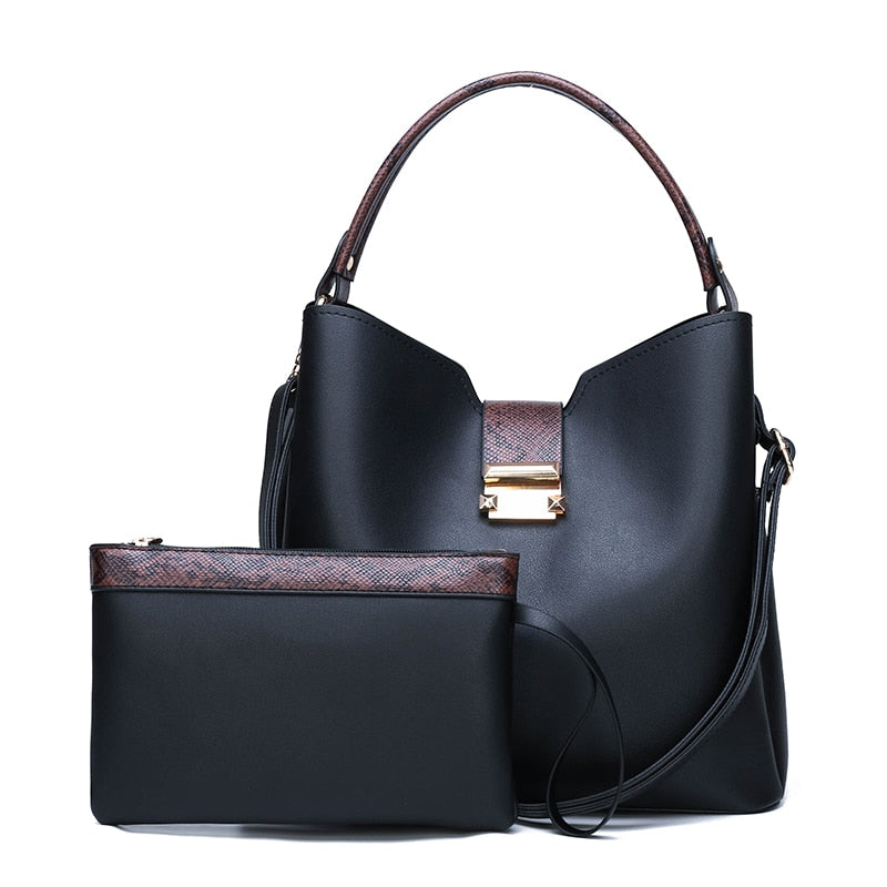 Women's Leather Bucket Bag with Mini Pouch
