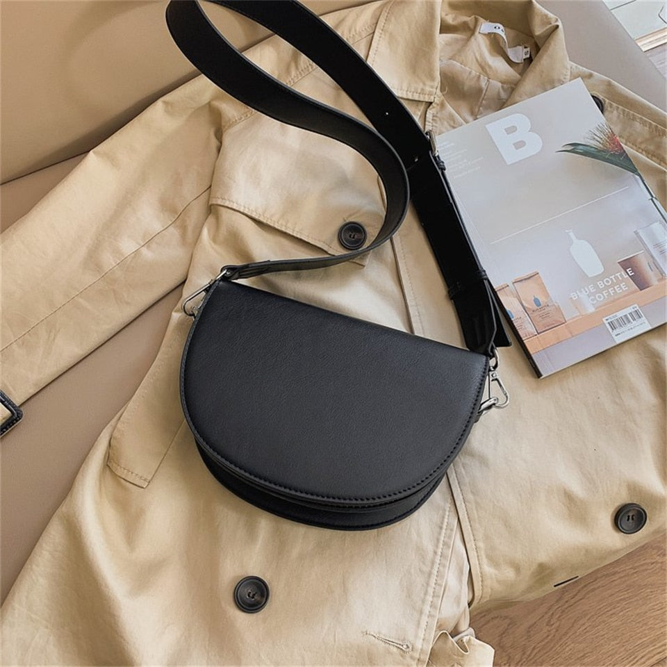 Retro Solid Color Saddle Bag High Quality Leather Shoulder Bags for Women 2023 New Simple Ladies Crossbody Bag Designer Handbags