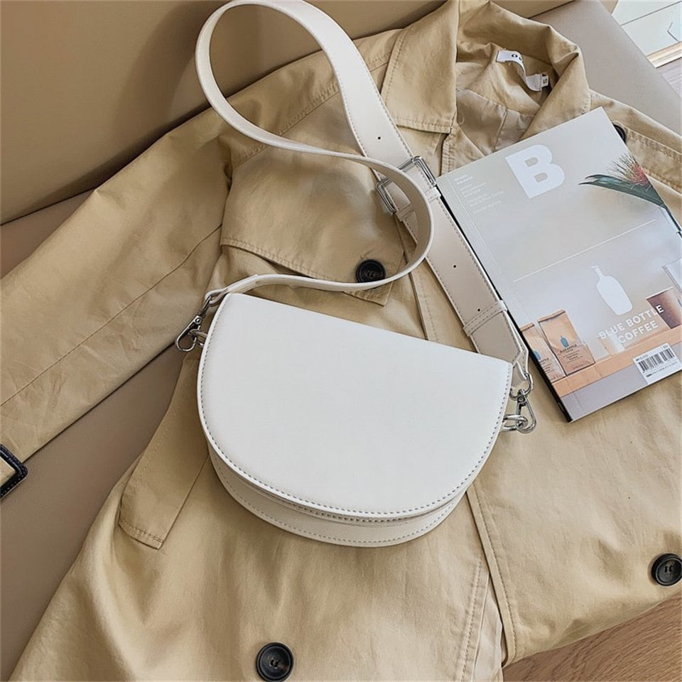 Retro Solid Color Saddle Bag High Quality Leather Shoulder Bags for Women 2023 New Simple Ladies Crossbody Bag Designer Handbags